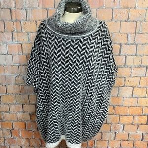 Highness‎ Fuzzy Knit Cowl Neck Poncho